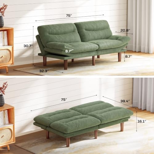 Marsail 75" Futon Sofa Bed, Futon Couch - Image 2