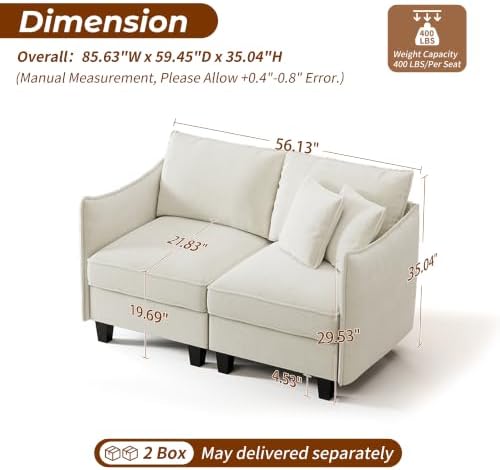 WorthFurni 56.13" Loveseat, Modular Sectional Sofa Couches - Image 2
