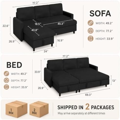 Walsunny 77 Inch Sectional Sleeper Sofa - Image 2