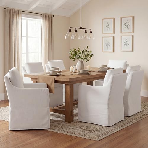 Slipcovered Dining Chairs with Arms - Image 6