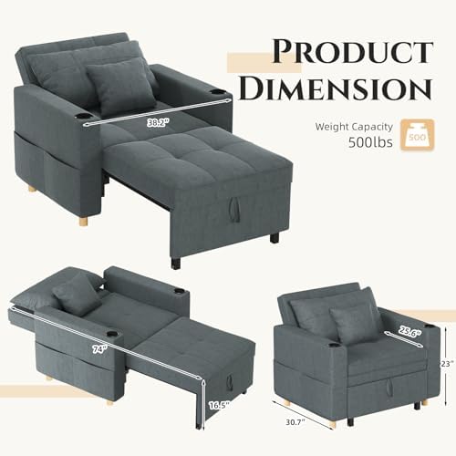 YODOLLA 38" Wide Sleeper Chair Pull Out Bed, Chair Bed Sleeper - Image 2