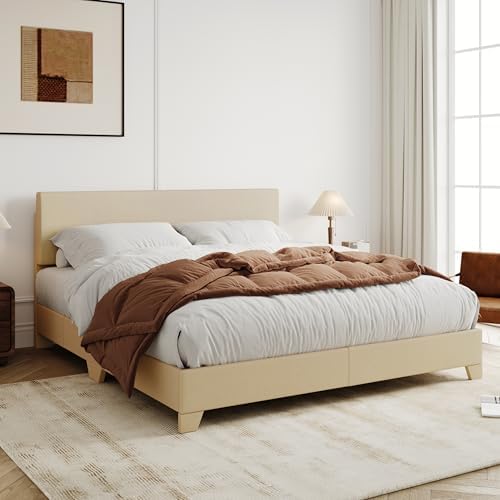 Allewie Queen Size Upholstered Bed Frame Adjustable Headboard - Image 3