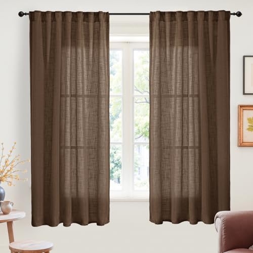 YoungsTex Linen Semi Sheer Curtains 63 Inch Length by YoungsTex