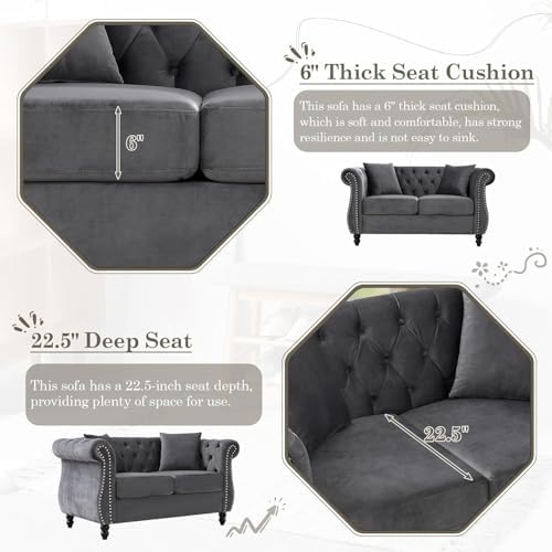 59" Chesterfield Loveseat Velvet Sofa - Image 4