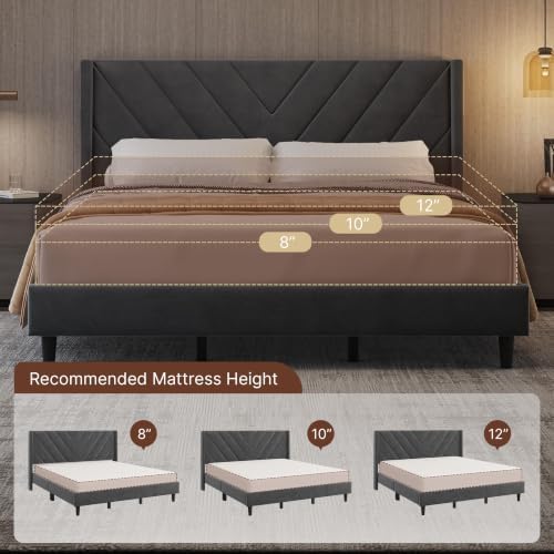 Yaheetech King Bed Frame with Chevron Channel-Tufted Headboard, Dark Gray - Image 6