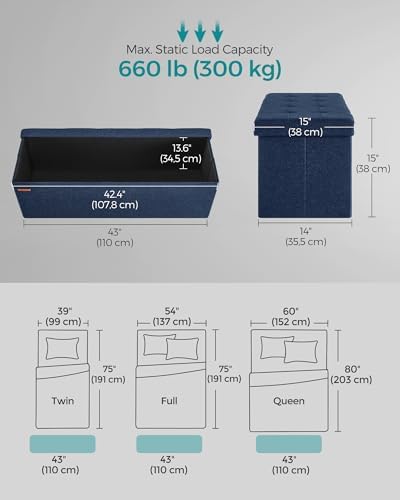 SONGMICS 43.3 Inches Storage Ottoman, Foldable Bench - Image 3