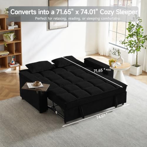 Auvsoce 74" 3-in-1 Convertible Sleeper Sofa Bed, Pull Out Couch - Image 5