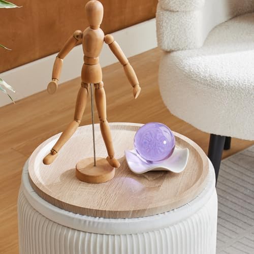 BLEXA Round Ottoman with Storage Set of 2-White Velvet Vanity Stool - Image 3