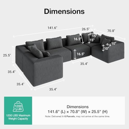 Novilla 141" Modular Sectional Sofa, U Shape Family Size Sectional Couch - Image 2
