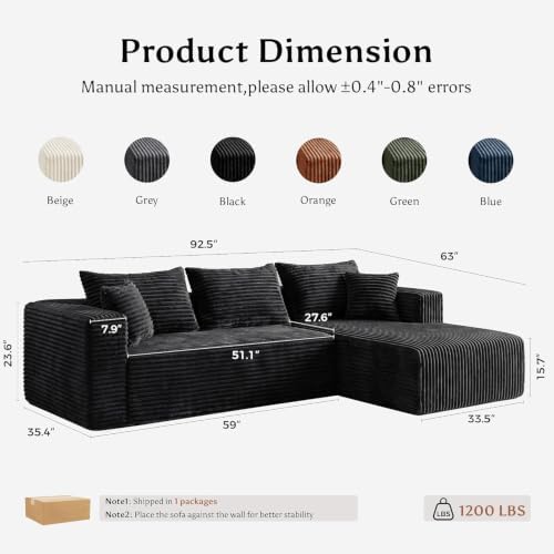 Boneless Couches for Living Room, L Shape Modular Sectional Sofa - Image 2