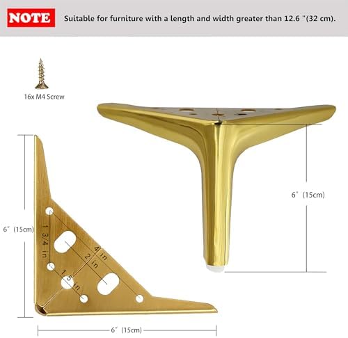 6 inch /15cm Shiny Gold Metal Furniture Legs Set of 4 - Image 2