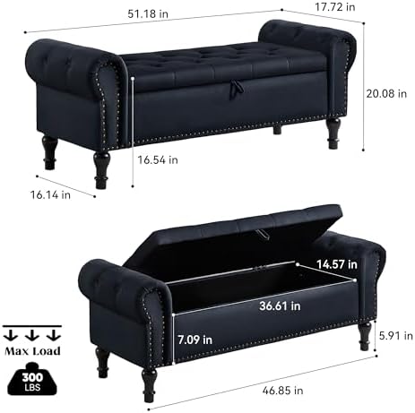 Storage Bench for Bedroom, Velvet Queen Size Benches - Image 2
