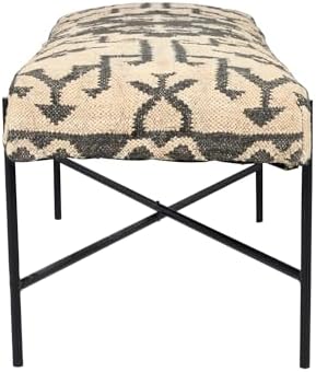 LR Home Black/Cream Handmade Upholstered Bench - Image 4
