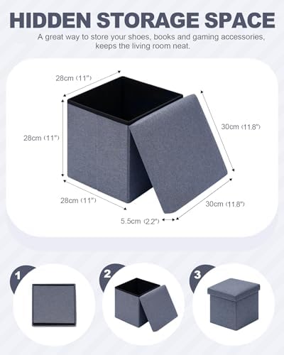 B FSOBEIIALEO Storage Ottoman Cube, 11.8" Linen Small Ottoman - Image 3