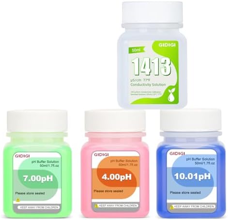 EC Calibration Buffer Solution 1413µS/cm and pH4/7/10, TDS Buffer Kit by GIDIGI