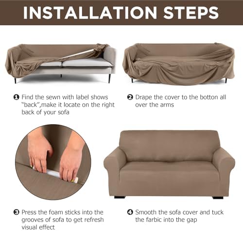 Peryiter 3 Pcs Couch and Loveseat Sofa Covers, Milk Silk - Image 3