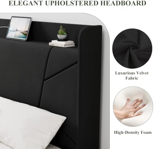 Garvee Full Bed Frame with Storage Shelf and Upholstered Headboard - Image 4