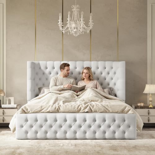 Jocisland King Size Bed Frame Upholstered Sleigh Headboard&Footboard - Image 3