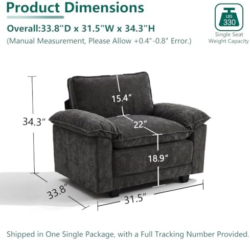 Modern Cloud Single Sofa, Comfy Chenille Couch - Image 2