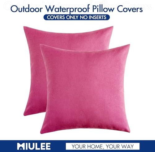 MIULEE Decorative Outdoor Pillow Covers Waterproof 16x16 Hot Pink - Image 6