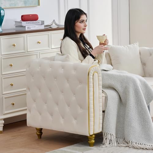 Velvet Chesterfield Sofa, Mid Century Modern Deep Seater Couch - Image 5