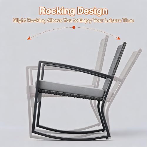 IDEALHOUSE Outside Patio Furniture Set, 4 Piece Outdoor Wicker Rocking Chair - Image 5