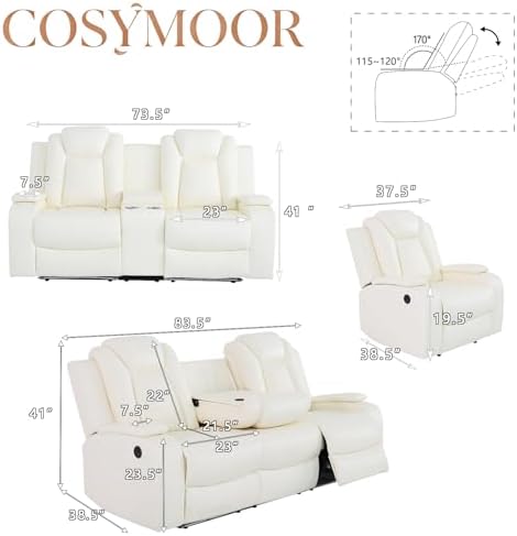 Power Recliner Sofa Set with LED, Breathing Leather Electric Reclining - Image 2