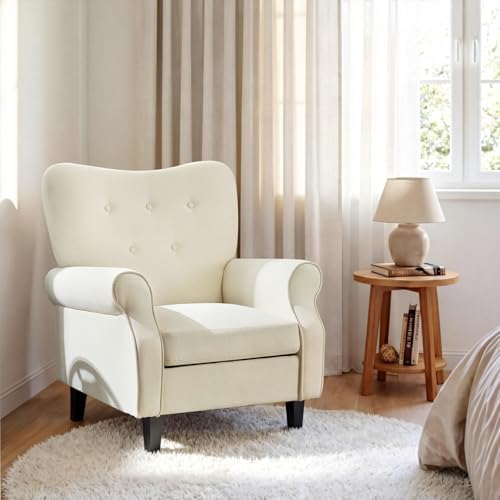 YOLENY Modern Accent Chair, High Back Armchair, Upholstered Fabric Button - Image 2