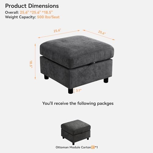 WUTUTUEE 25" Square Storage Ottoman - Image 2