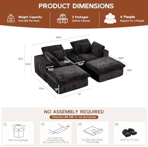 96.5" Oversized Boneless Couch Sleeper Couch - Image 2