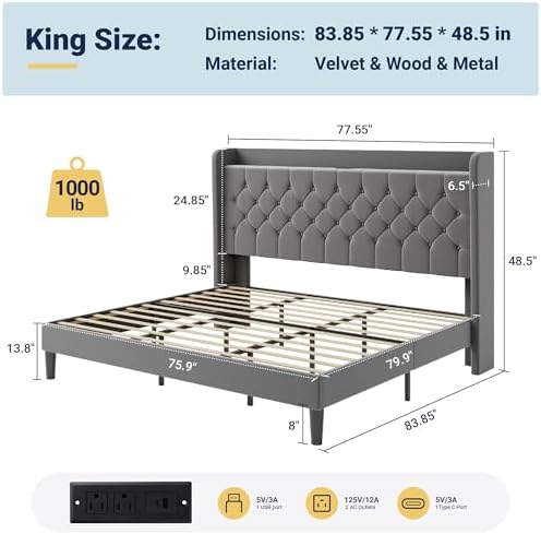 Allewie King Bed Frame, Storage Headboard & Charging Station - Image 2