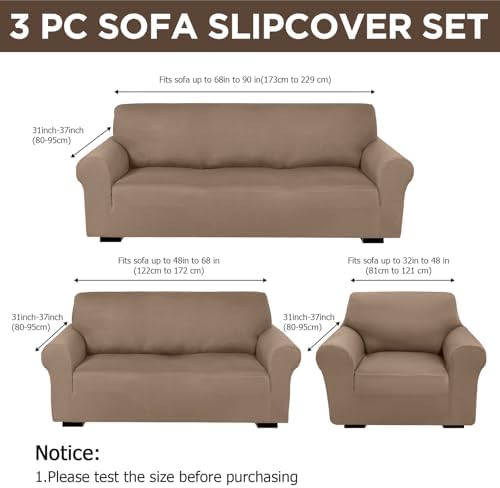 Peryiter 3 Pcs Couch and Loveseat Sofa Covers, Milk Silk - Image 2