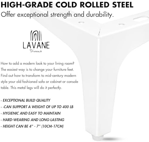 La Vane 4 Inch Diamond Triangle Metal Furniture Legs 4PCS- Heavy Duty Iron - Image 3