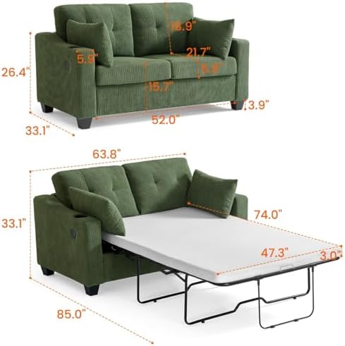 Full Size Pull Out Sleeper Sofa Bed, Pullout Loveseat Couch Bed - Image 3