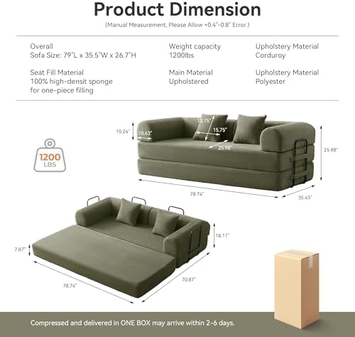 79" Convertible Sofa Bed, Boneless Couch - Image 2