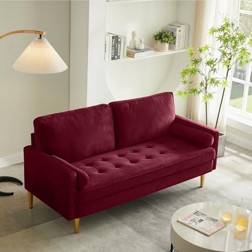 67" Modern Velvet Loveseat Sofa Couch, Mid-Century Tufted Upholstered Small - Image 5