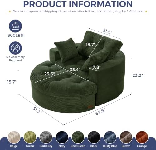 MAXYOYO Oversized Round Chaise Lounge Sofa, Boneless Chair - Image 2