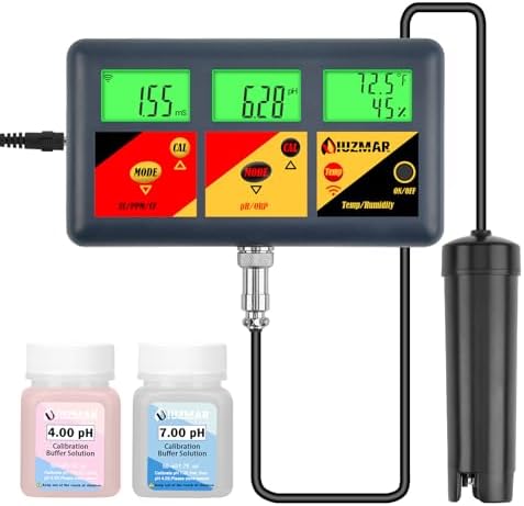 UIUZMAR pH EC Meter for Hydroponics 7 in 1 pH EC PPM CF ORP Temp Humidity by UIUZMAR