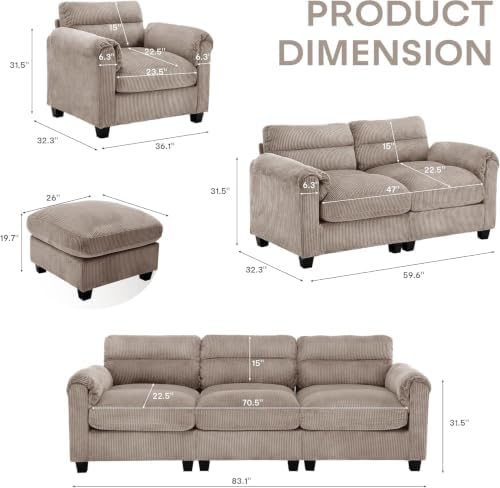 HAOMARKETS Corduroy 2-Piece Sofa Set, Upholstered Ottoman and Accent Chair Sofa - Image 2
