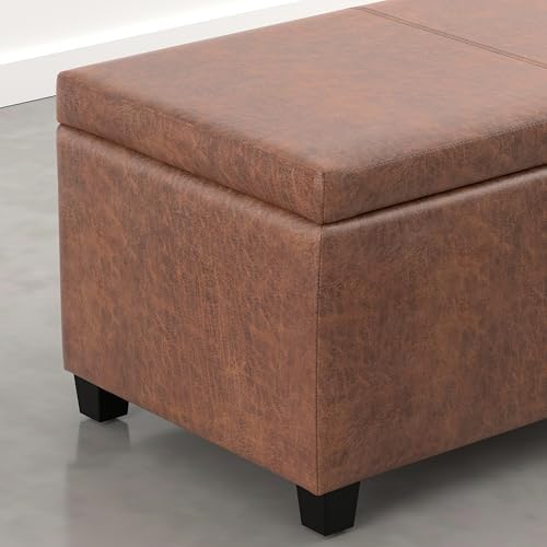 SIMPLIHOME Avalon 48" Vegan Leather Ottoman in Distressed Pecan Brown - Image 7