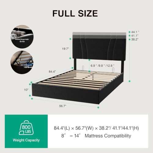 Novilla Full Lift Up Storage Bed Frame/Charging Station/LED Light - Image 2