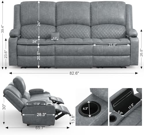 Yolsali 3 Seater Reclining Sofa, Reclining Couch Wall Hugger - Image 2