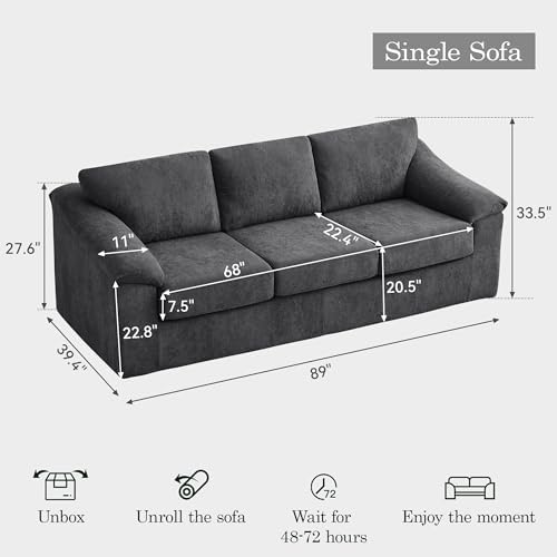 89" Boneless 3 Seater Sofa, Modern Cloud Couch - Image 2