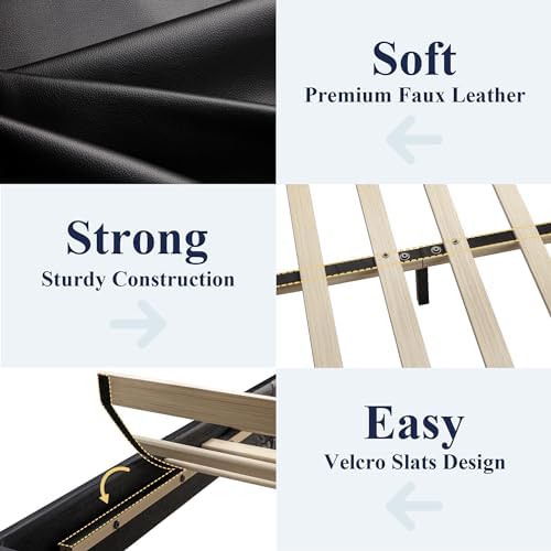 Allewie Queen Size Faux Leather Bed Frame, Adjustable Headboard - Image 5