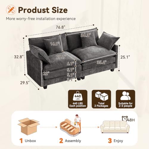 77" Cloud Chenille Loveseat Sofa Couch - Image 2