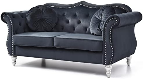 HomeStock Velvet Loveseat, Dark Gray - Image 3