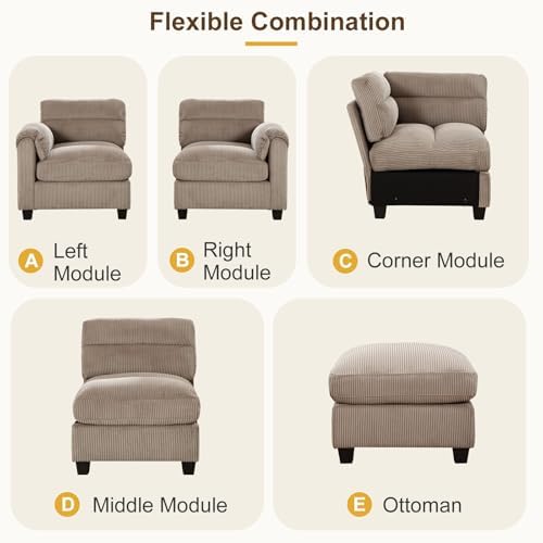 HAOMARKETS 90" Wide Modular Sectional Corner Sofa Couch, Oversized Corduroy L - Image 5