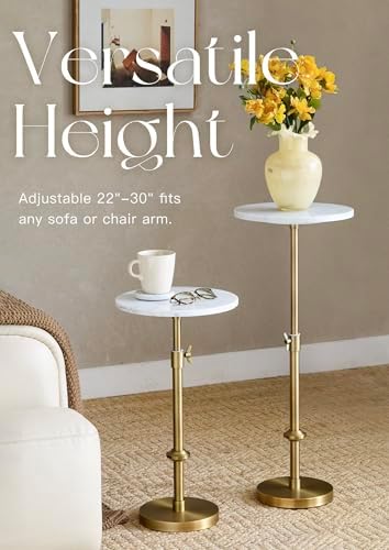 Adjustable 12" White Marble Drink Table - Image 4