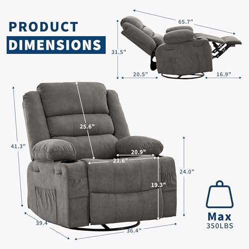 Garvee Rocking Recliner Chair for Adults Wide 360° Swivel Rocker Recliner - Image 2