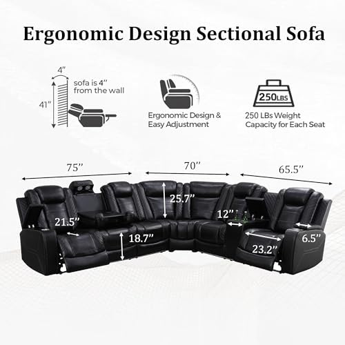 Leather Reclining Sofa Set, Power Recliner Sectional Couch - Image 2